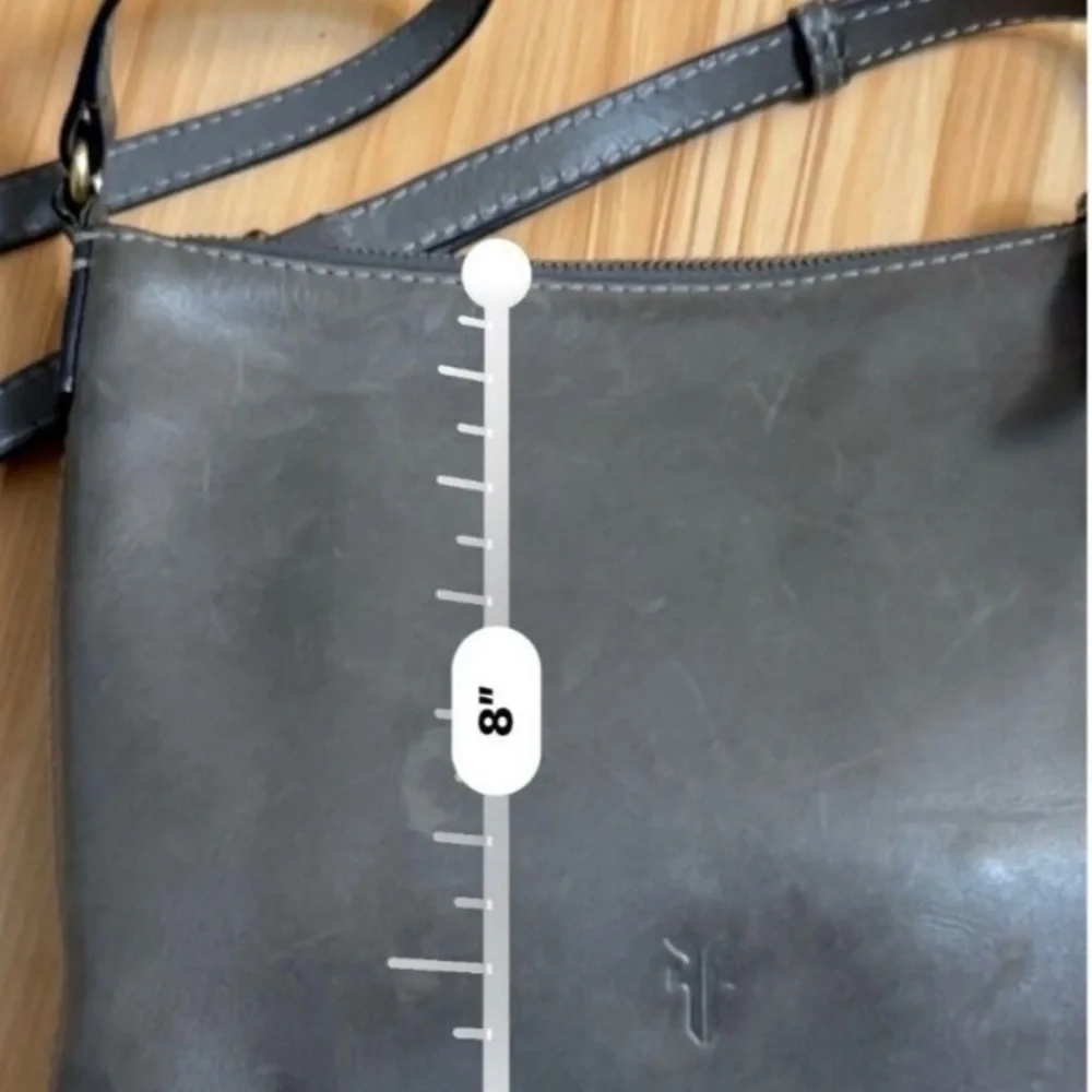 Frye Gray Carson Boho Crossbody Purse With Adjustable Strap & Perforated Logo - Picture 7 of 7